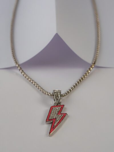 Iced Out Lightning Pendant-Pink/Silver